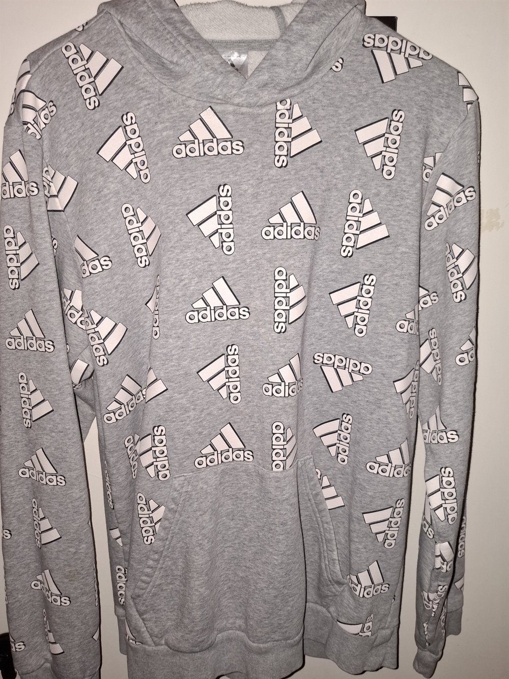 Heather grey adidas all-over print fleece hoodie